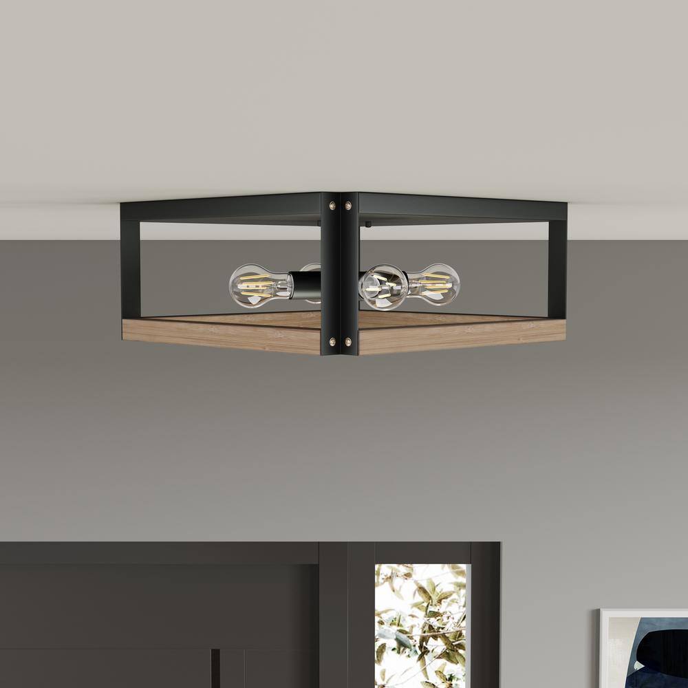 14.56 in. 4-Light Farmhouse Square Flush Mount Industrial Ceiling Light Fixtures - Hercitys