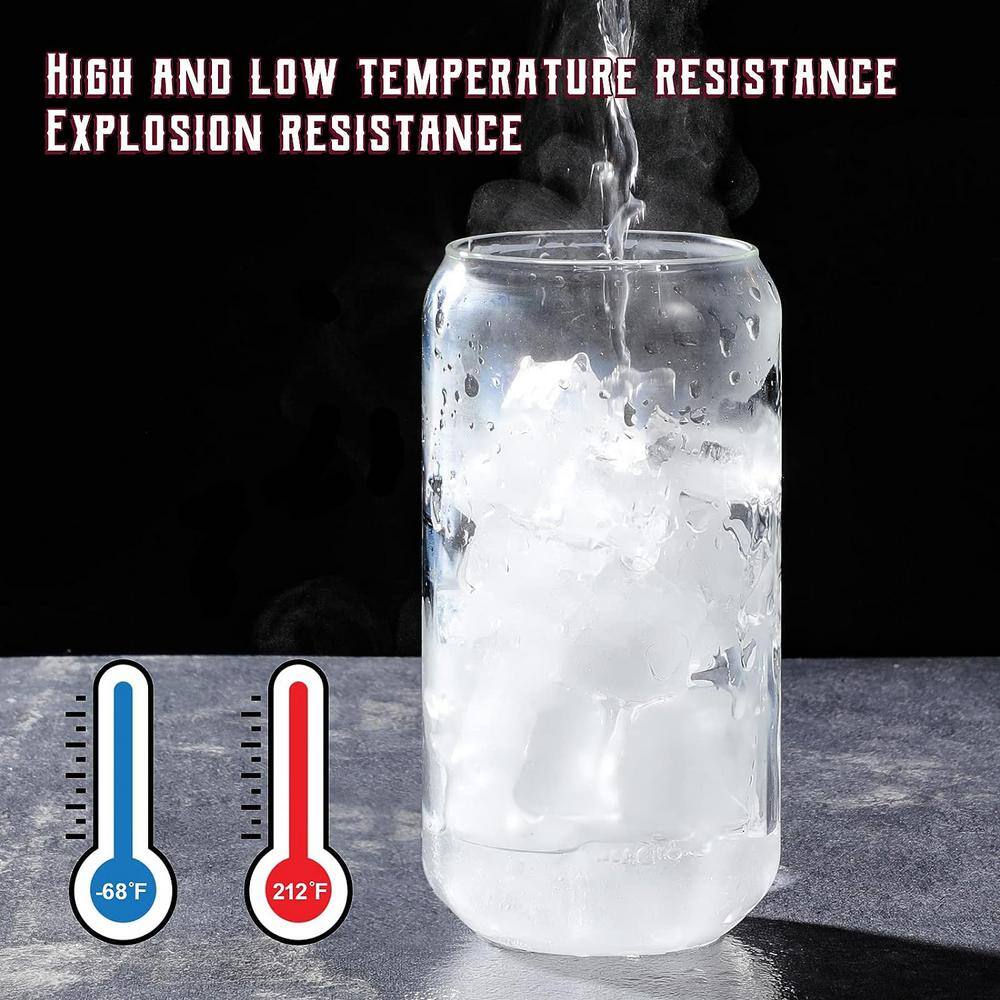 16 oz. Clear Shaped Drinking Glass Set with Bamboo Lids, 4 Straw and 2 Cleaning Brush (4-Pack) - Hercitys