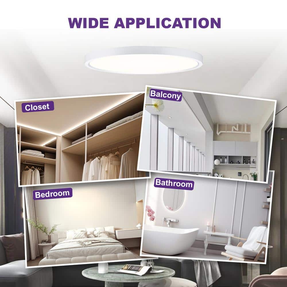 16 in. Round White New Ultra-Low Profile Integrated LED Flush Mount Ceiling Light 5CCT Selectable - Hercitys