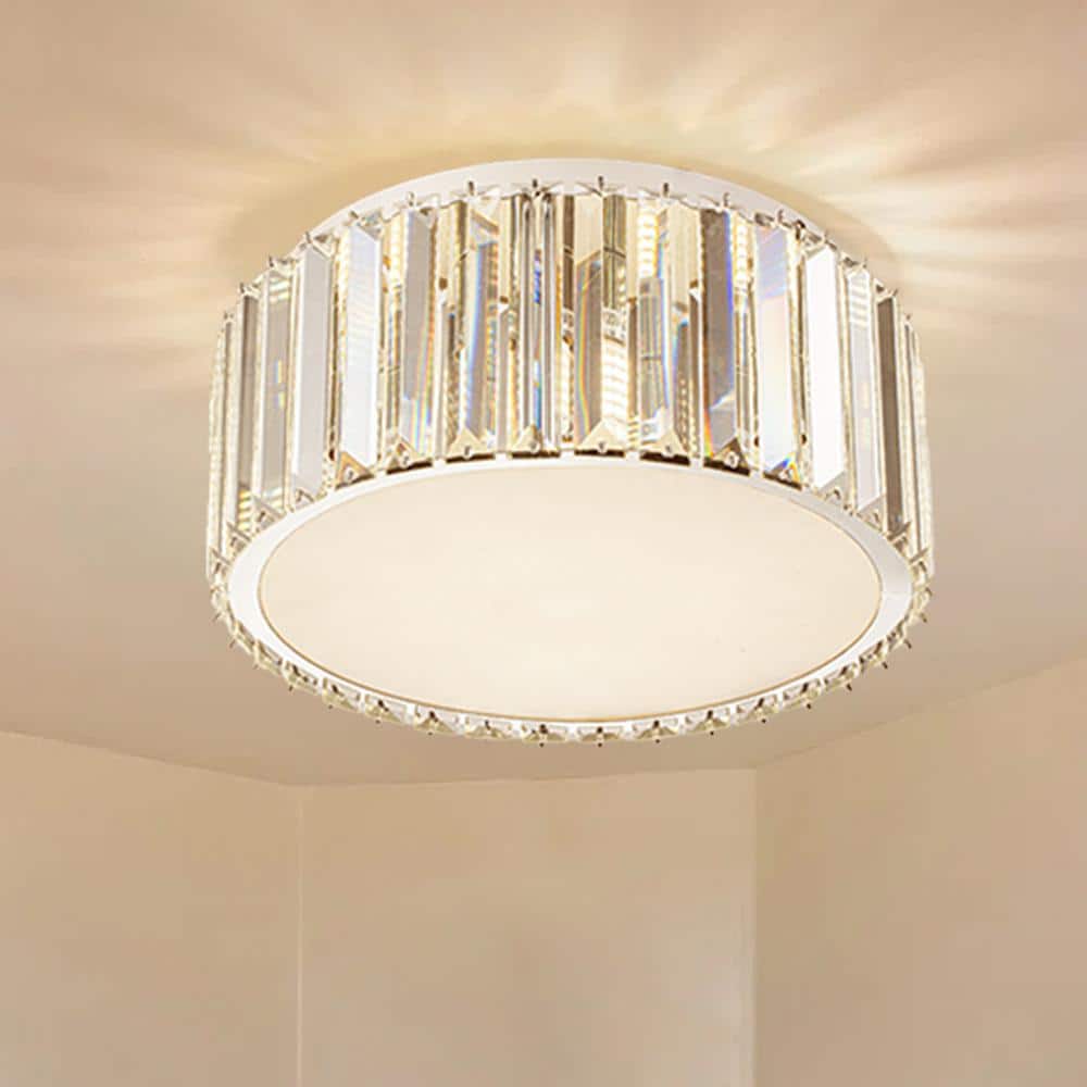 12 in. Modern 5-Light Round Silver Crystal Flush Mount Chandelier Wide - Hercitys