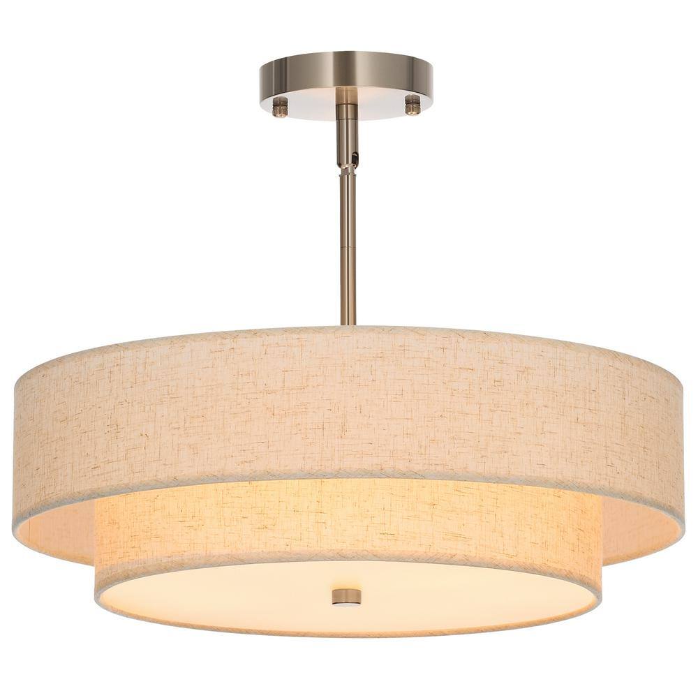 18 in. 4-Light Oatmeal Semi-Flush Mount Ceiling Light Fixture Drum Pendant Light with 2-Layer Fabric Shade E26 Bases - Hercitys