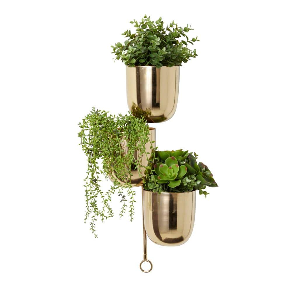 25in. Large Gold Metal Indoor Outdoor Layered Wall Planter - Hercitys