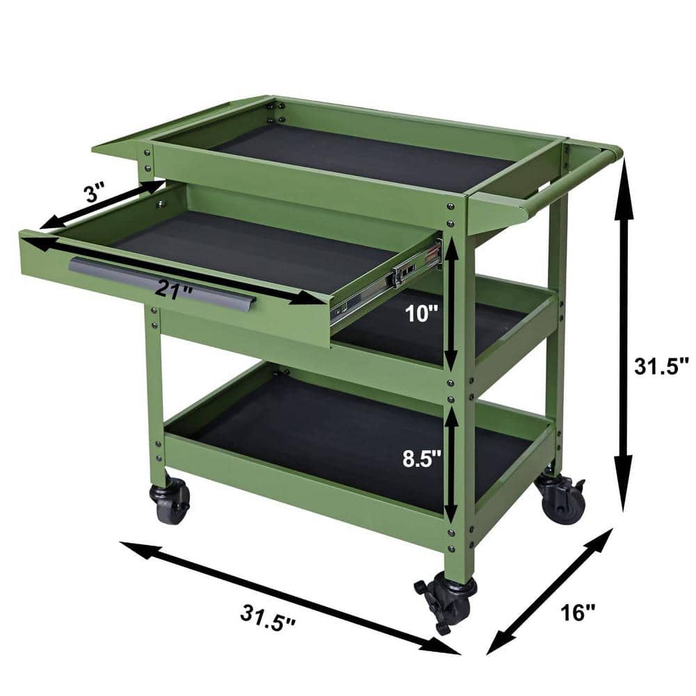 18.9 in. W 3-Layers Utility Cart: Rolling Tool Cart with Lockable Wheels and Multifunction Service Cart - Hercitys