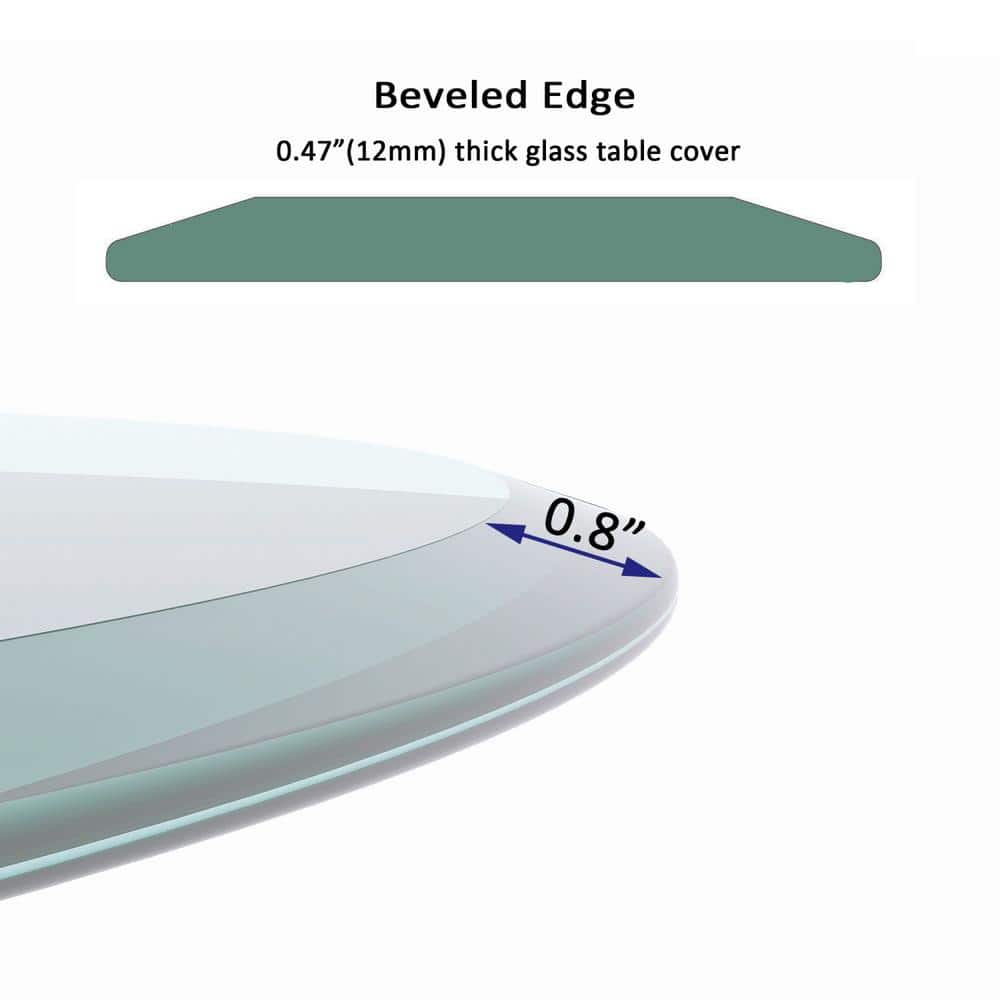 28 in. Round 0.47 in. Thick Tempered Glass Table Top with Beveled Polished Edge, Clear - Hercitys
