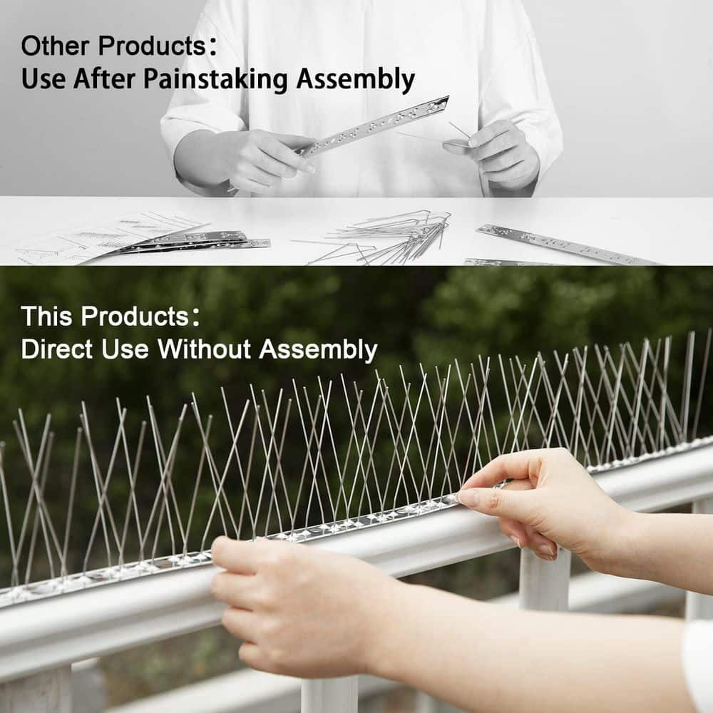 10 ft. Stainless Steel Bird Spikes Pre-Assembled for Pigeons and Birds Durable and Weatherproof - Hercitys