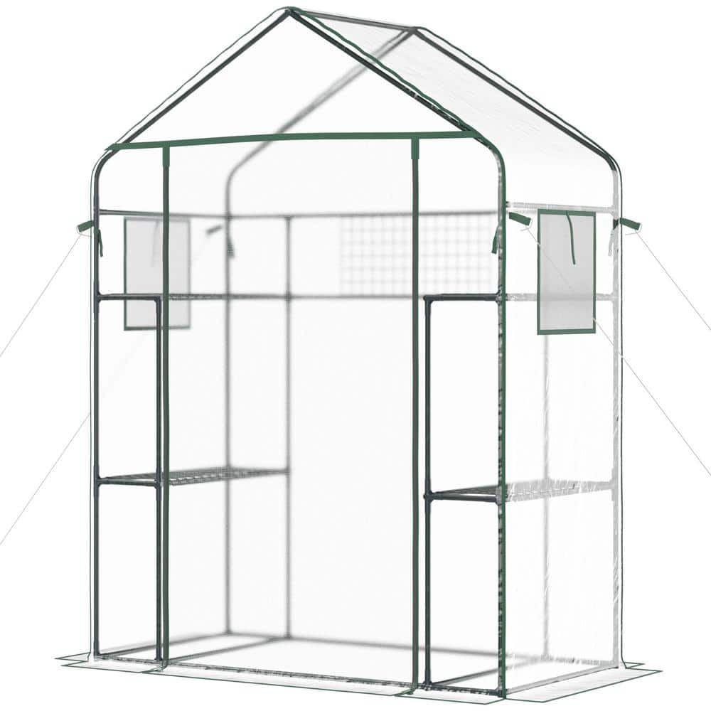 56 in. W x 28.75 in. D Outdoor Walk-in Mini Greenhouse with Mesh Door and Windows, Small Portable Garden Hot House - Hercitys