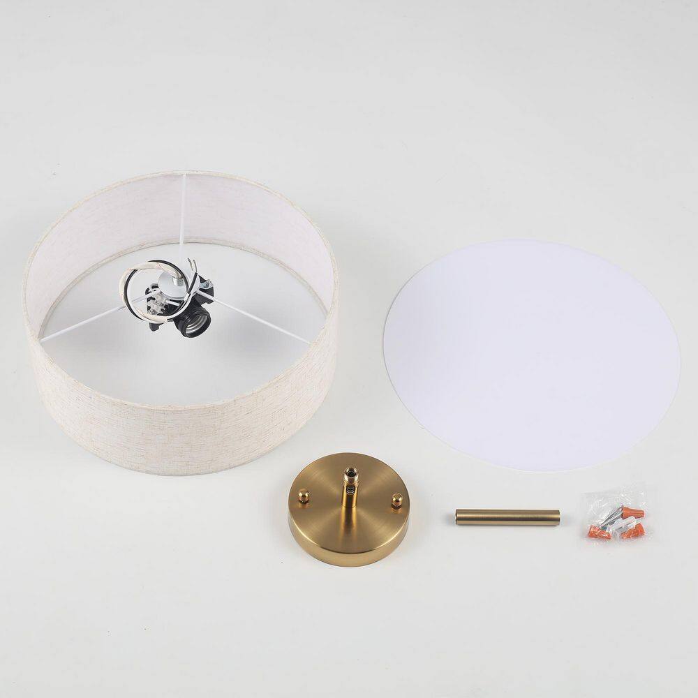 12.6 in. 3-Light Gold Farmhouse Drum Semi-Flush Mount Light with Linen Cover - Hercitys