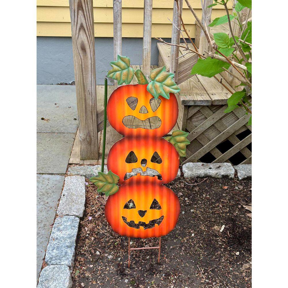 28 in. Metal Halloween Pumpkin Yard Stake - Hercitys