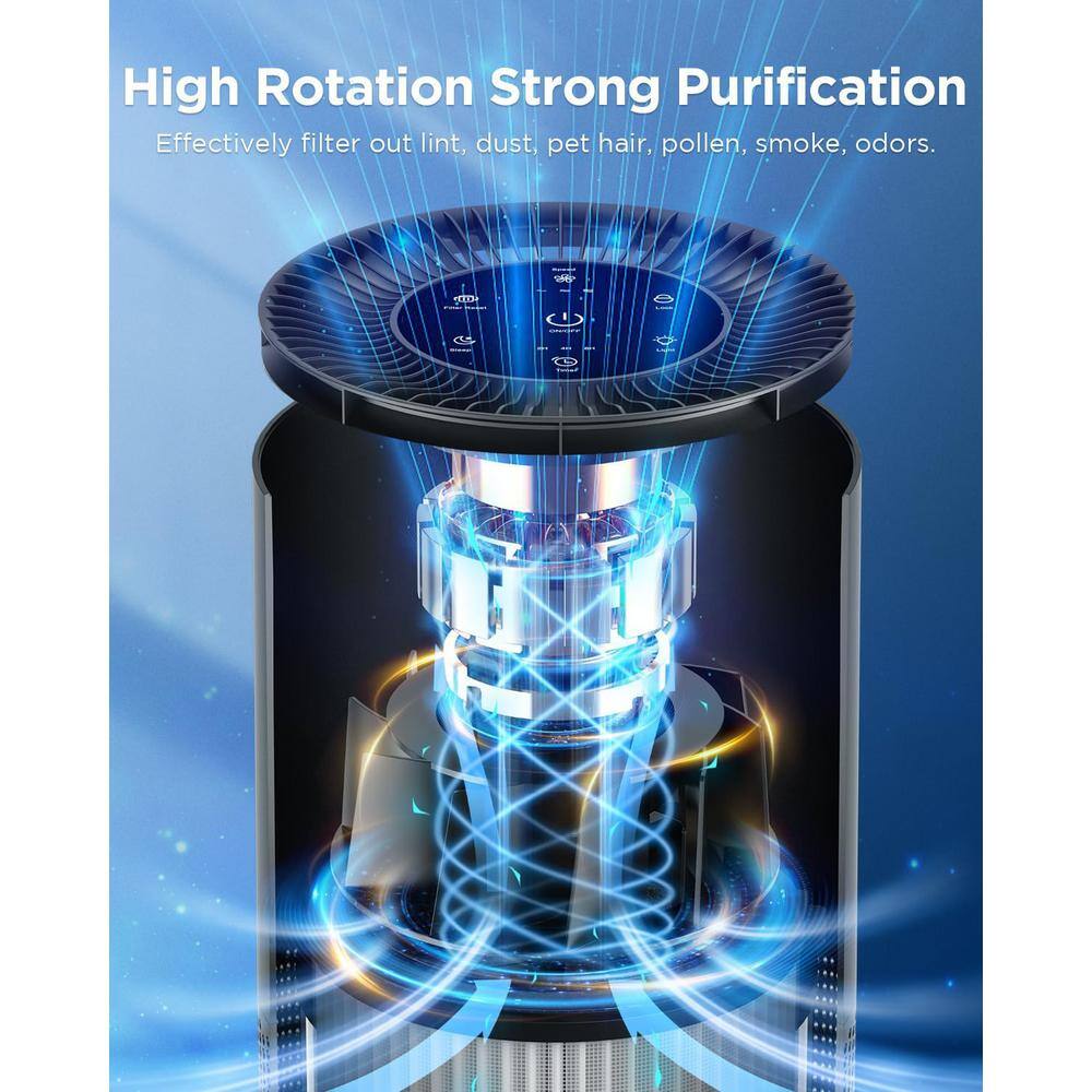 1300 sq. ft. HEPA Tower Air Purifiers for Home Large Room Pets Up to with H13 True Filter, Black - Hercitys