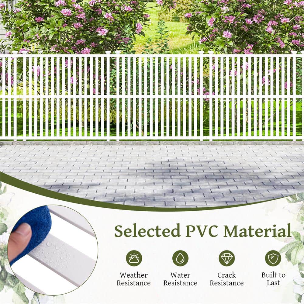 45 in. Plastic Garden Fence in White with Metal Ground Stakes Slat Spacing Sturdy(2 Panels) - Hercitys