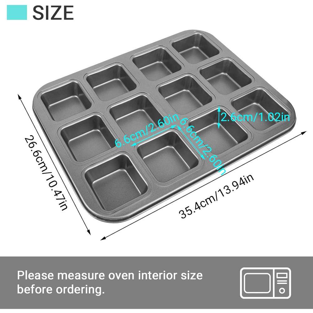 2-Piece Black Square Cupcake Brownie Pans, 12-Mini Cavity Non Stick Baking Pan, Bakeware Set with Dividers - Hercitys