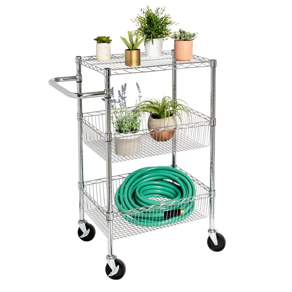 3-Shelf Chrome Rolling Cart - Hercitys