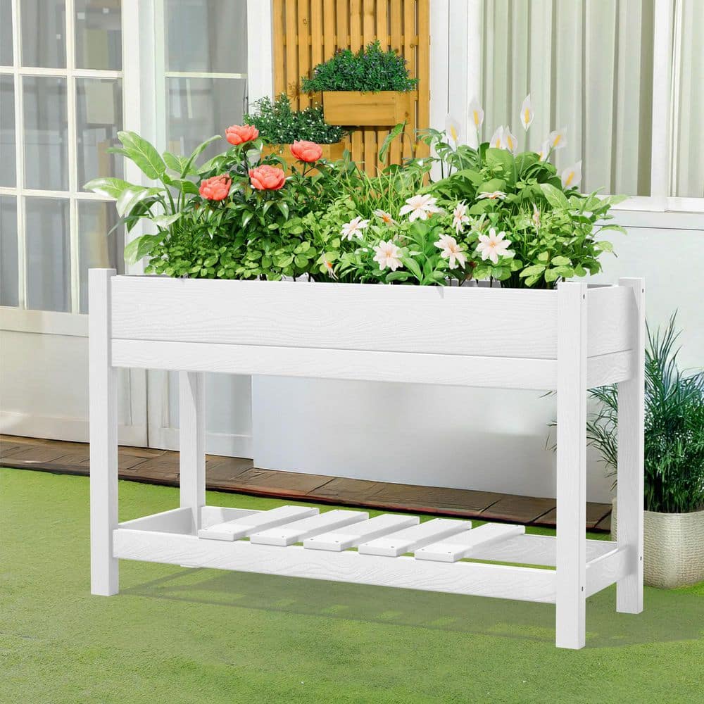 45 in. x 18 in. x 29 in. Outdoor Plastic Raised Garden Bed in White - Hercitys