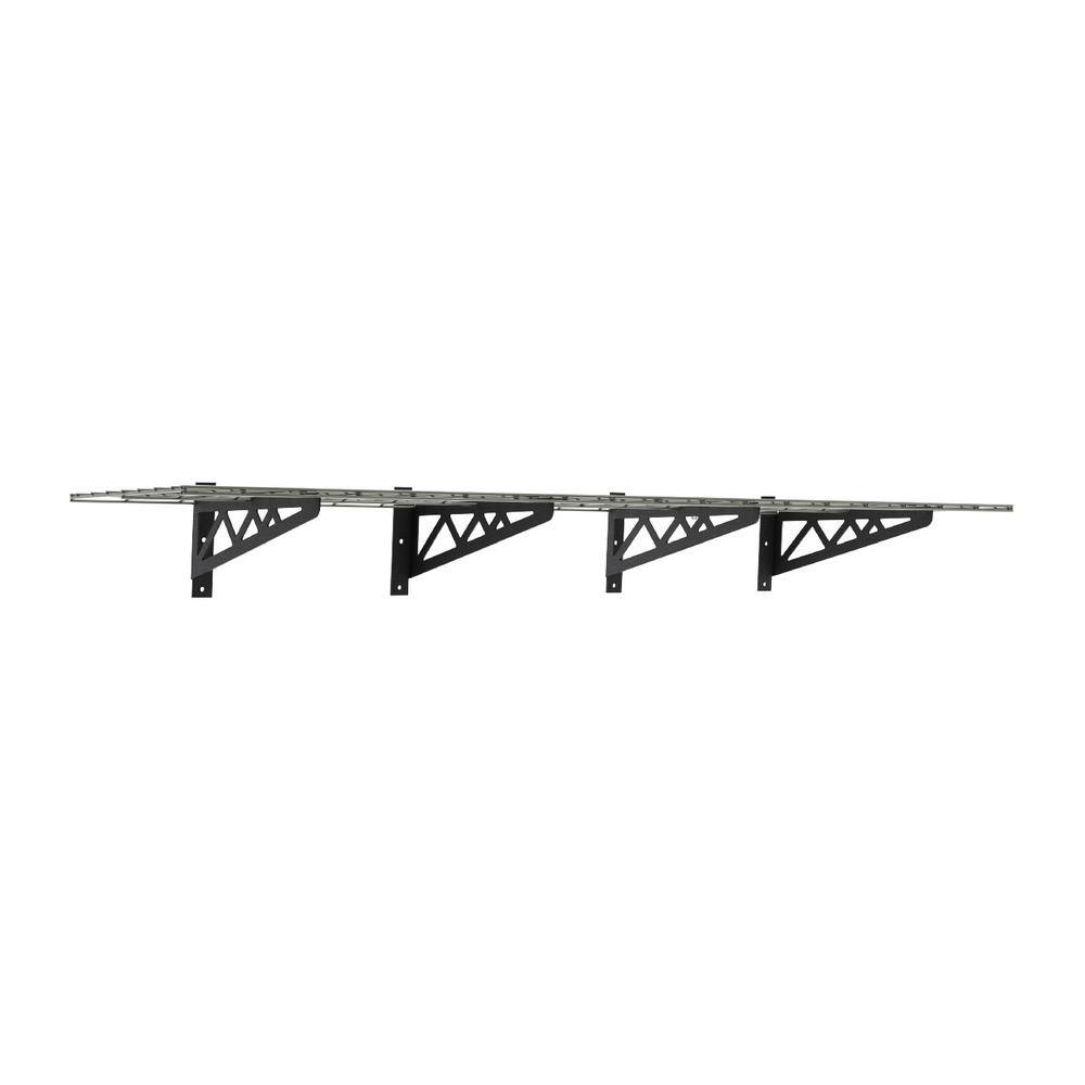 18 in. D x 36 in. W x 8 in. T Hammertone Grey Heavy-Duty Steel Wall Mounted Shelves Includes 2-Shelves and 4-Hooks - Hercitys