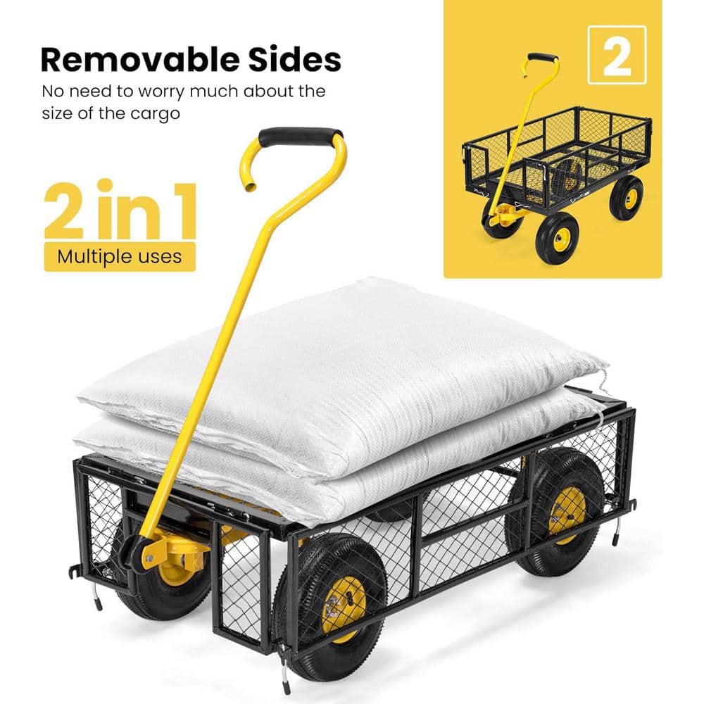 4 cu. ft. Heavy-Duty 900 lbs. Large Capacity Metal Garden Cart Utility Wagon Cart with Removable Side & Rotating Handle - Hercitys