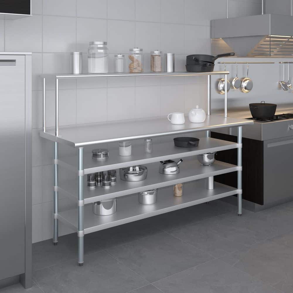 12 in. Deep x 72 in. Long Stainless-Steel Single Tier Over Shelf-Kitchen Prep Table - Hercitys