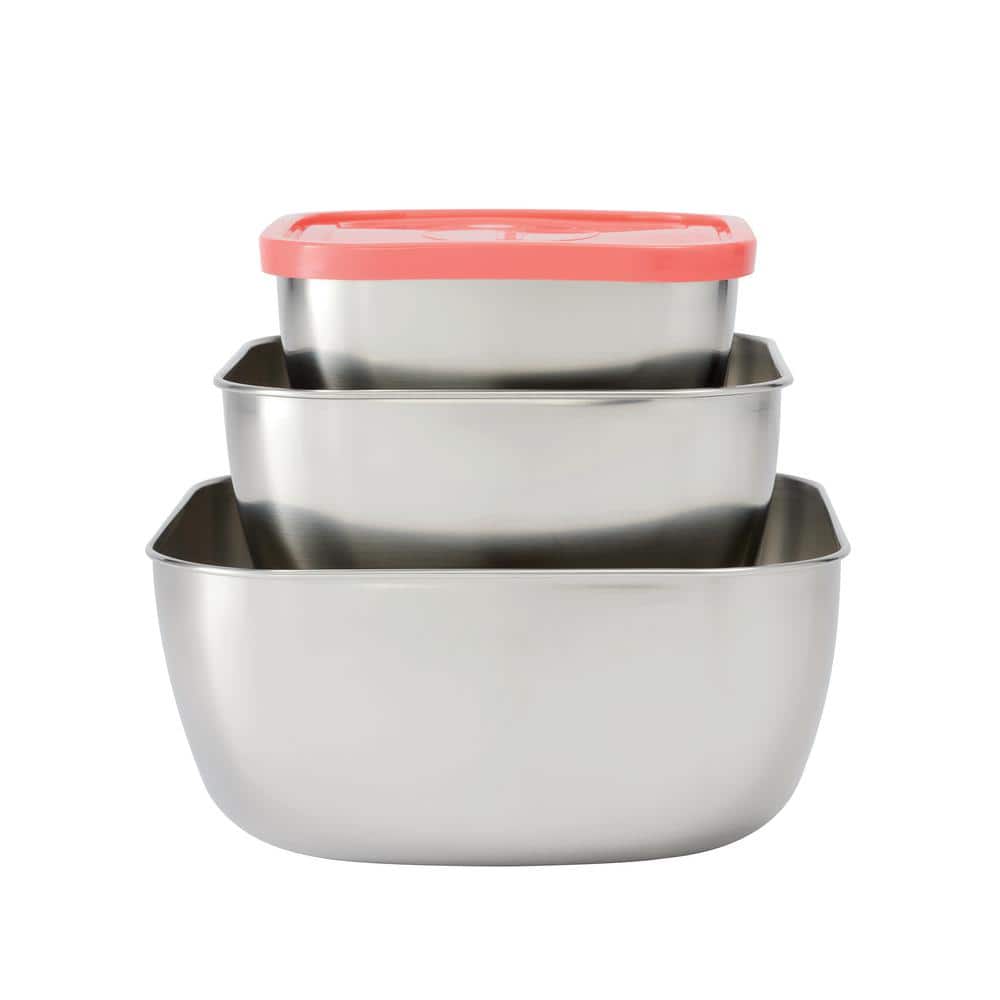 3 Pc Stainless Steel Covered Square Container Set – Multi Color Lids - Hercitys