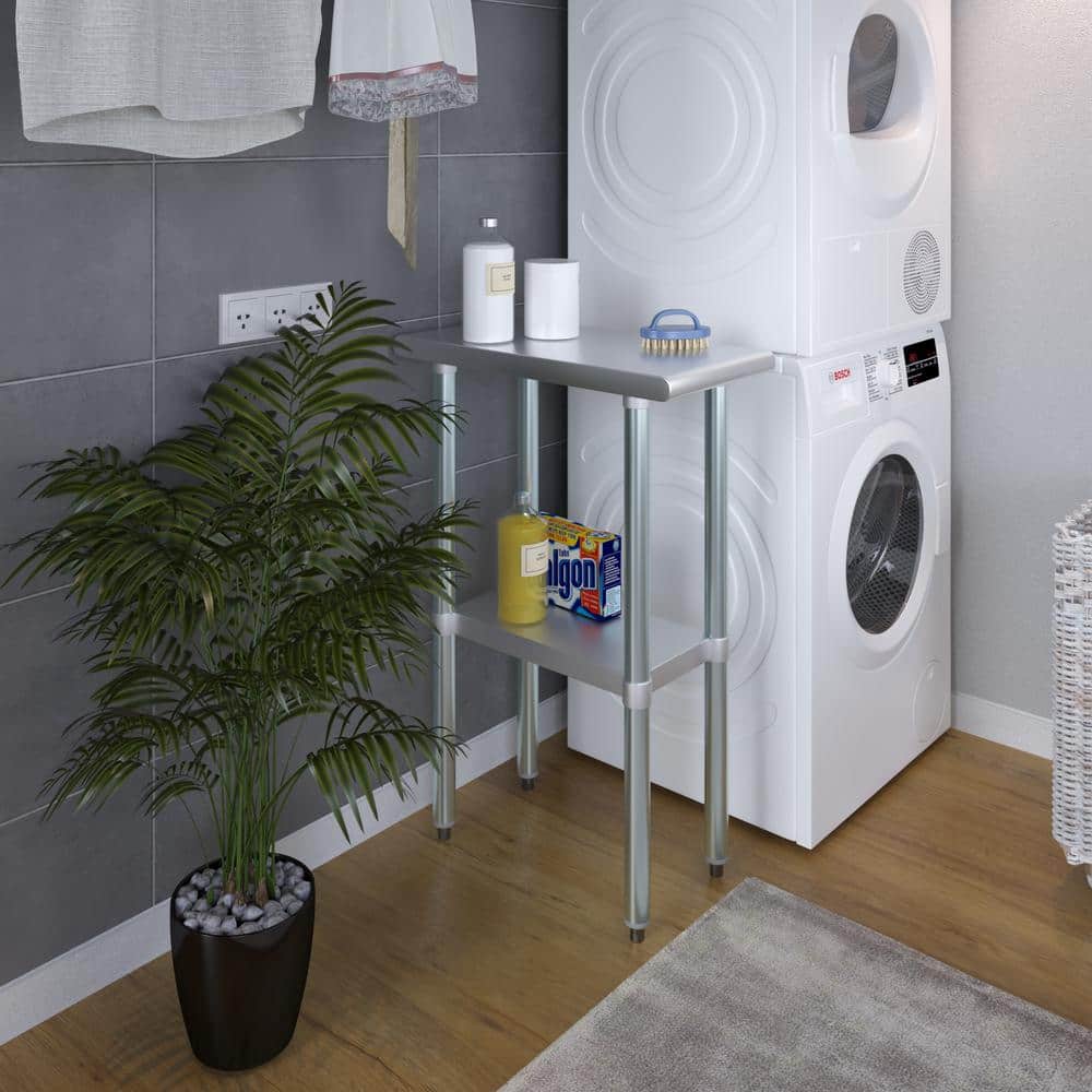 24 in. x 12 in. Stainless Steel Kitchen Utility Table with Adjustable Bottom Shelf - Hercitys