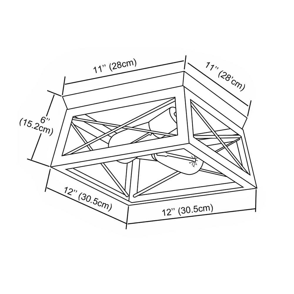 2-Light Barnwood Matte Black Flush Mount Ceiling Light Farmhouse Rustic Rectangle - Hercitys