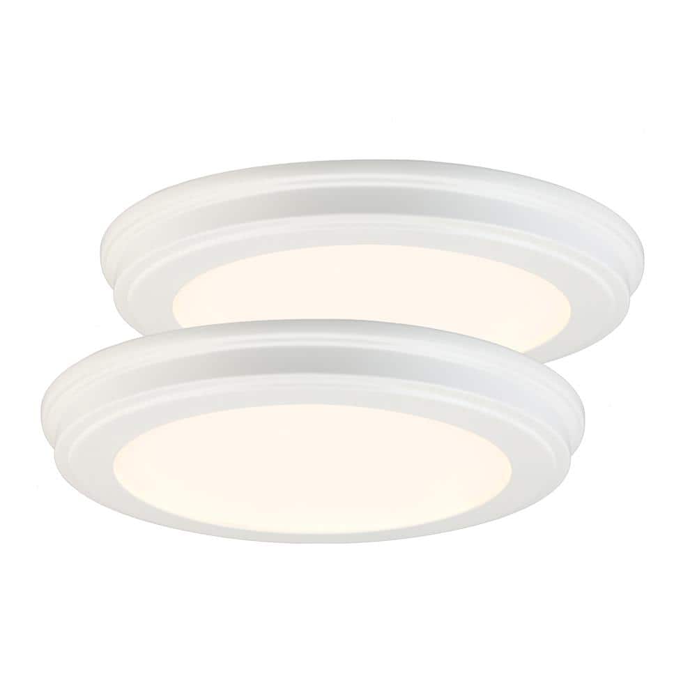 15 in. Matte White 5-CCT LED Round Flush Mount, Low Profile Ceiling Light (2-Pack) - Hercitys