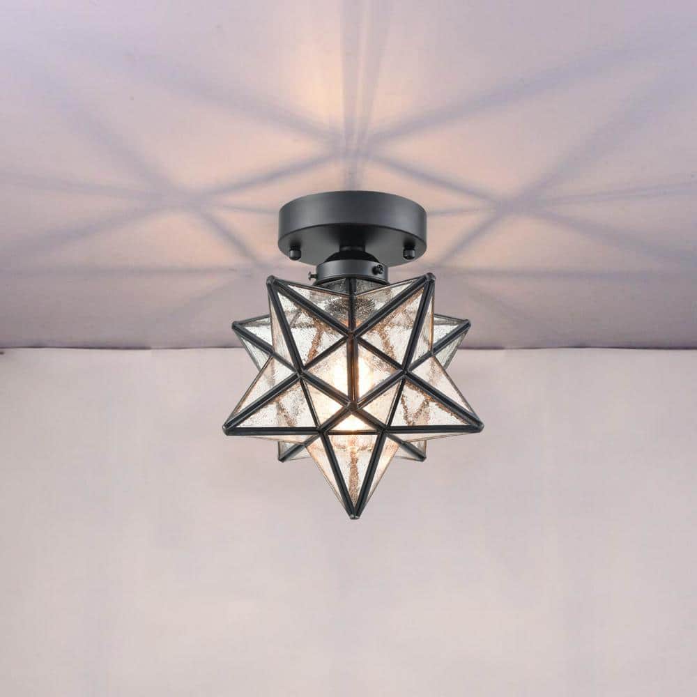 4.72 in. 1-Light Black Modern Semi-Flush Mount with Seeded Glass Shade and No Bulbs Included (1-Pack) - Hercitys