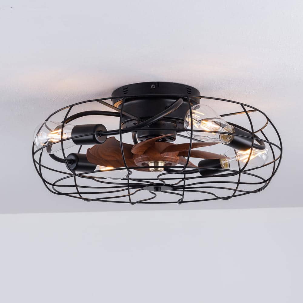 19.6 in. 4-Lights Indoor Black Cage Ceiling Fan with Kit and Remote - Hercitys