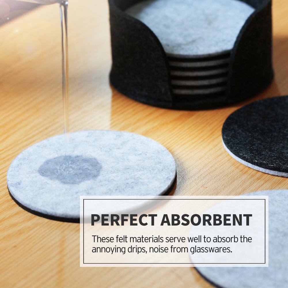 4 in. Dia Round Black Felt Coasters with Holder (Set of 8) - Hercitys