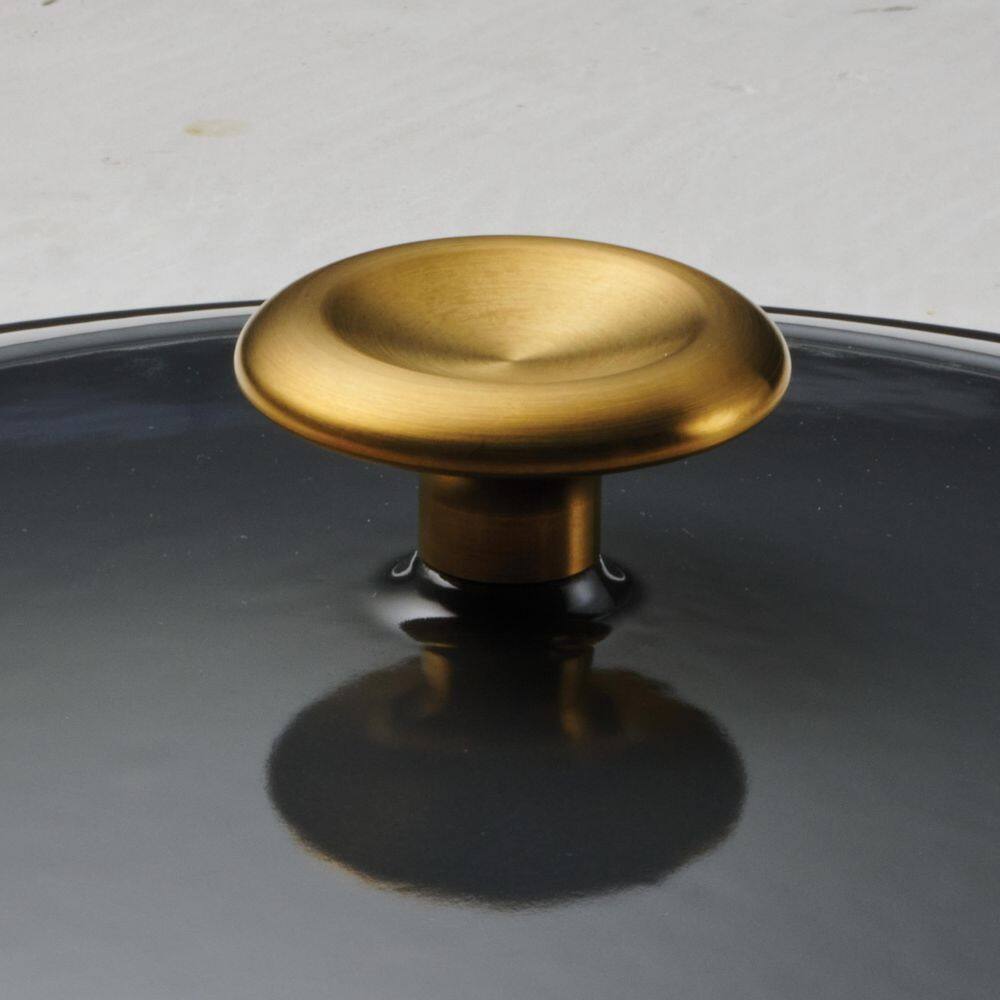 12 in. Enameled Covered Cast Iron Skillet-Smoke with Gold Stainless Steel Knob - Hercitys