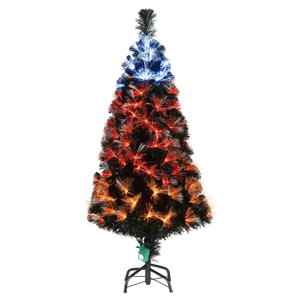 4 ft. Black Fiber Optic Artificial Halloween Tree with Candy Corn Color Lights, 8 Functions - Hercitys