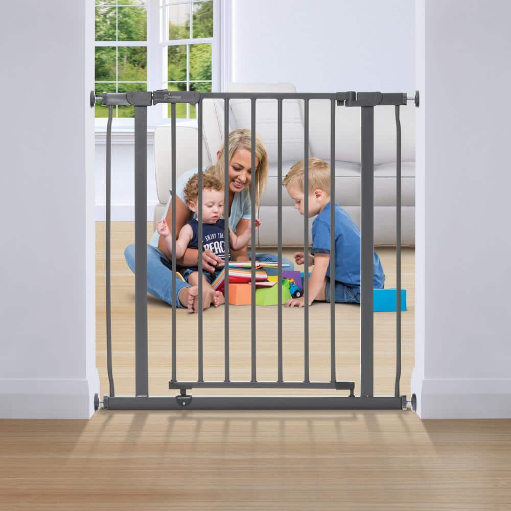 30 in. Tall Metal Ava 29.5 in. to 36.5 in. Wide Pressure Mounted Walk-Thru Baby Gate – Charcoal - Hercitys