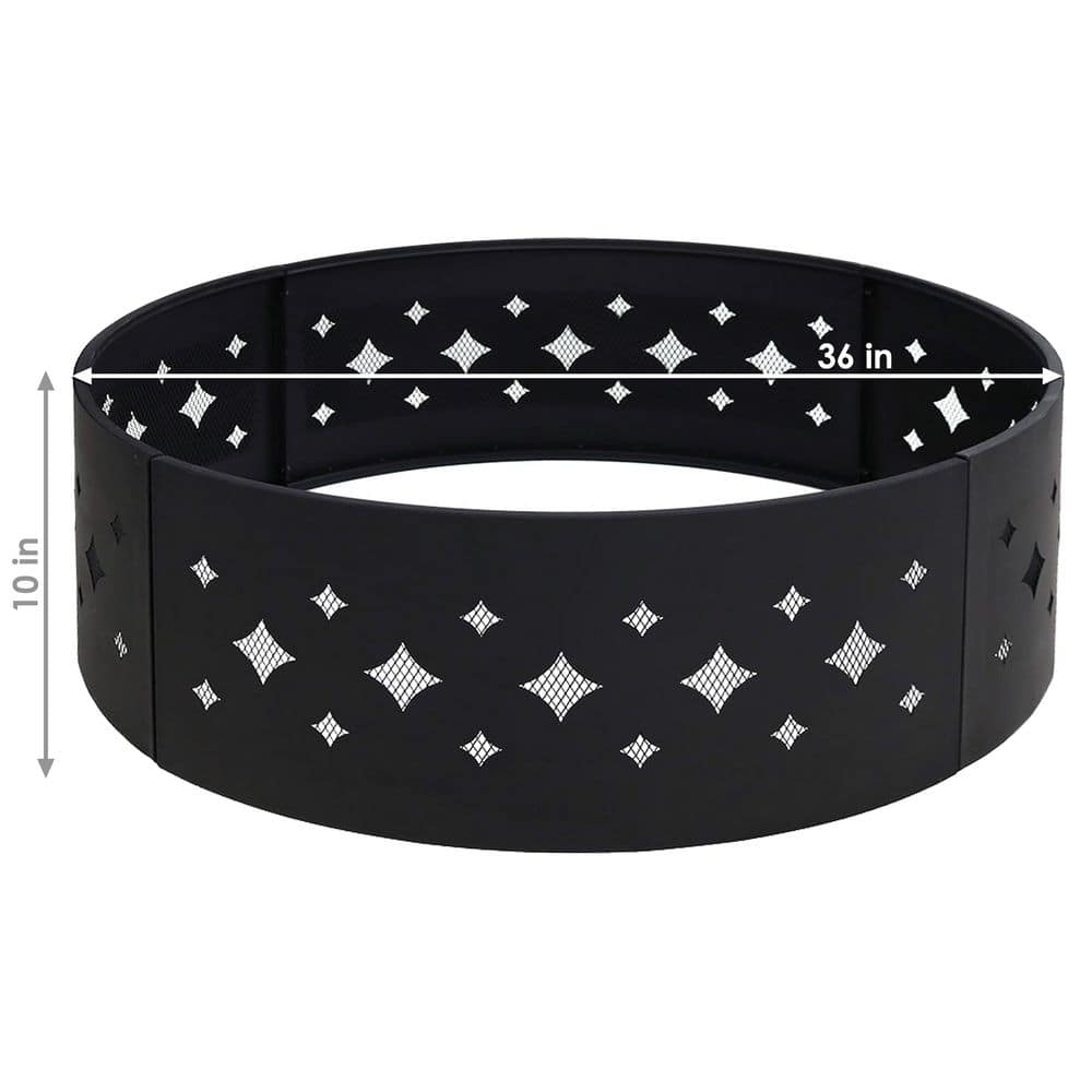 36 in. Round Heavy-Duty Steel Diamond Wood Burning Fire Pit Ring - Hercitys