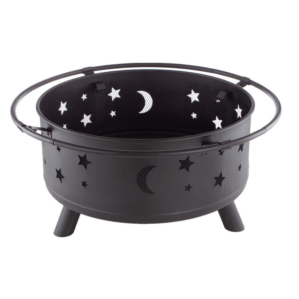30 in. Round Steel Star and Moon Firepit with Cover - Hercitys