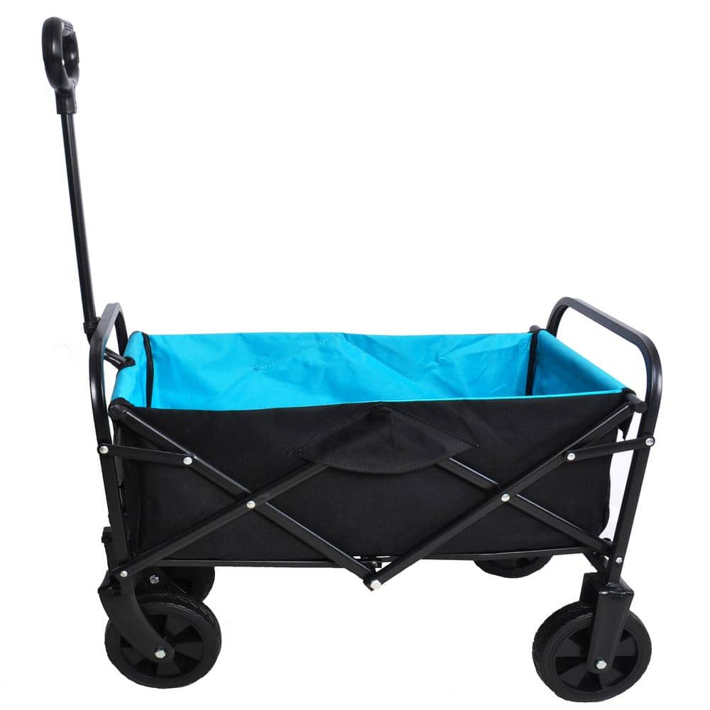 4.2 cu. ft. Steel Blue Black Mini Folding Wagon Garden Cart Shopping Beach Cart - Hercitys