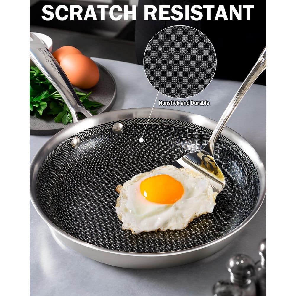 10-Inch Multi-Ply Clad Stainless Steel Hybrid Nonstick Frying Pan with Tempered Glass Lid - Hercitys