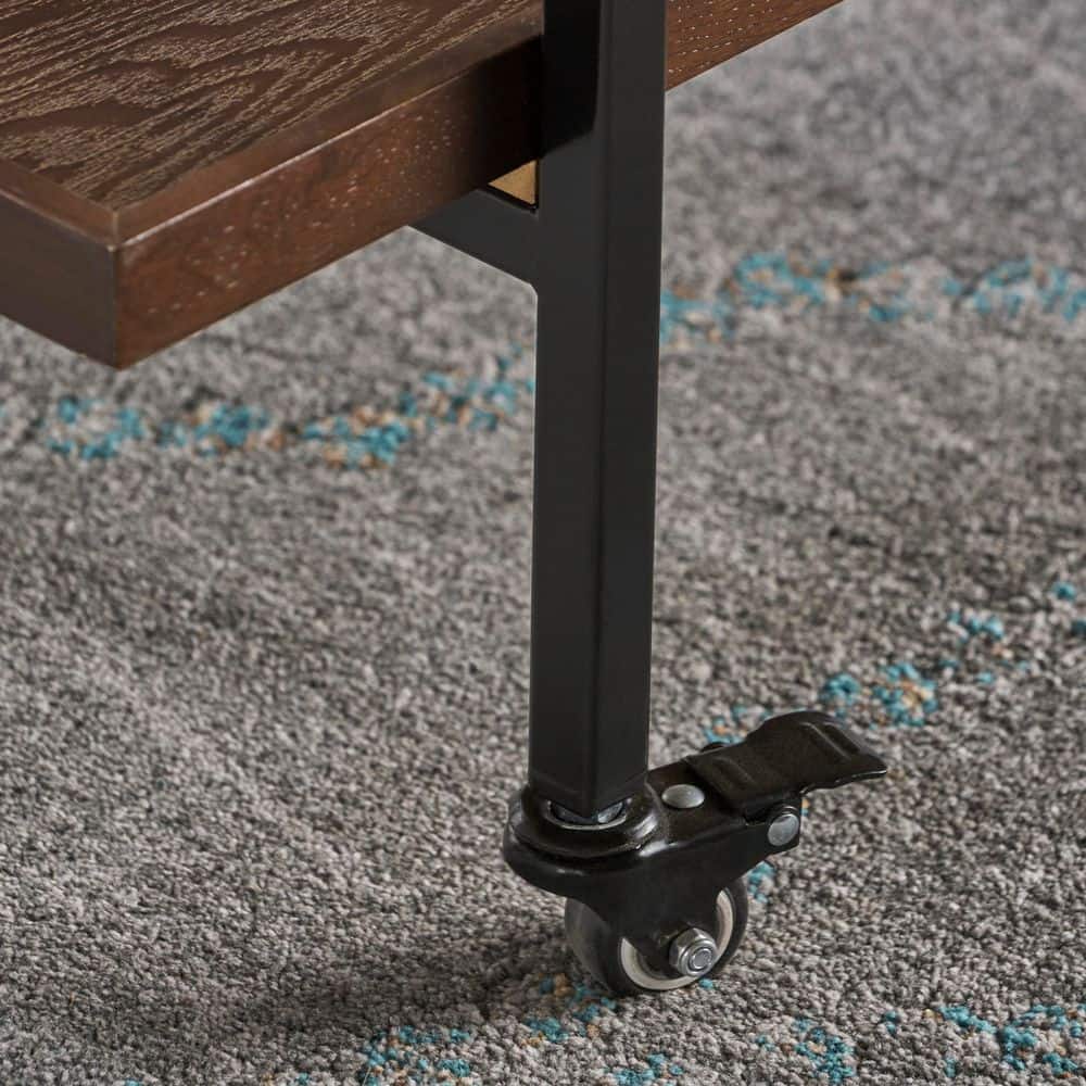 38 in. W x 33 in. H Industrial Walnut Wood Kitchen Cart, Rolling Bar Cart with Wine Rack, Tray Shelves and Metal Frame - Hercitys