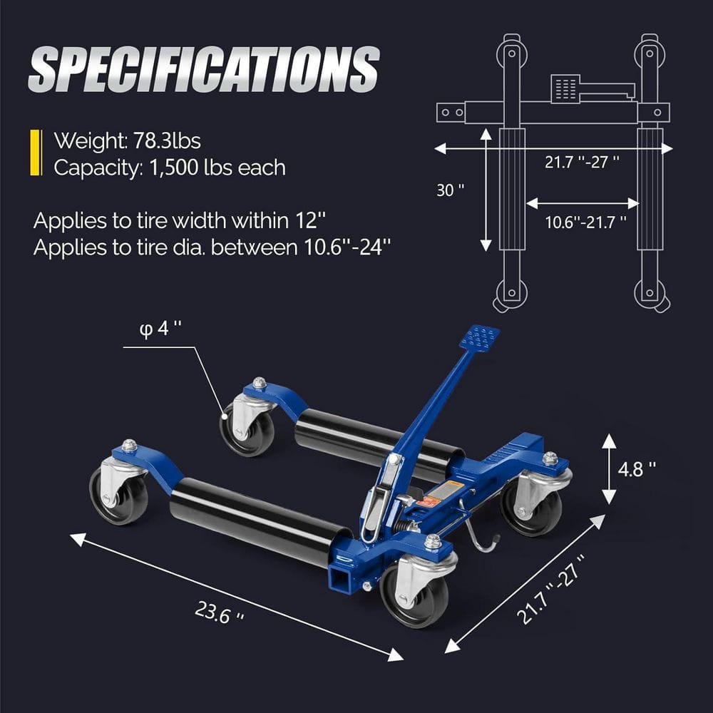1500 lbs. Capacity Mechanical Car Wheel Dolly in Blue 2-Pack - Hercitys