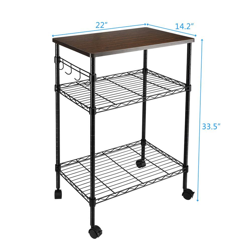 4-Wheeled Metal Multi-functional Kitchen Utility Cart in Black - Hercitys