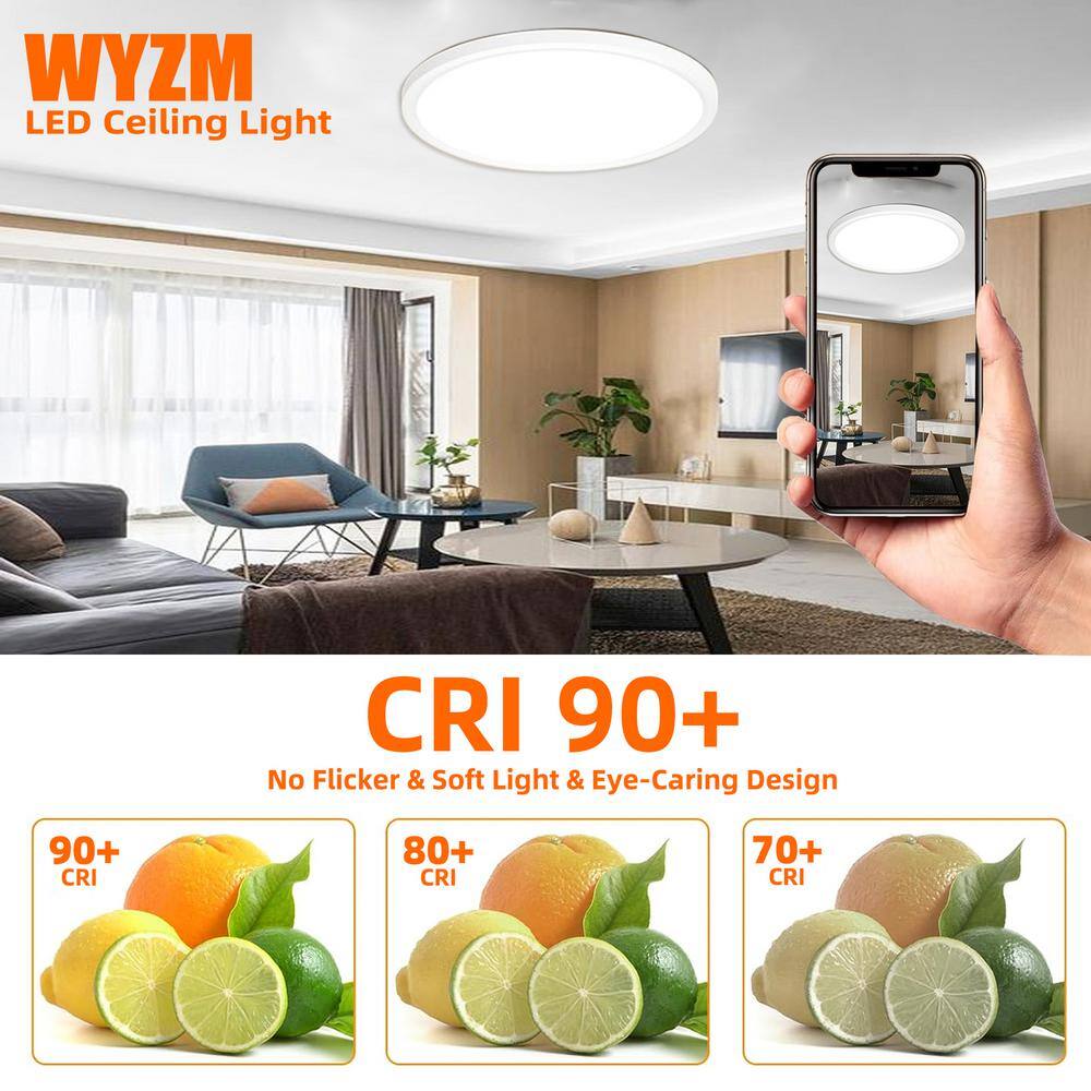 12 in. 28-Watt Dimmable White Integrated LED 3600 Lumens Round Flat Panel Ceiling Flush Mount with 3CCT Adjustable 2Pack - Hercitys