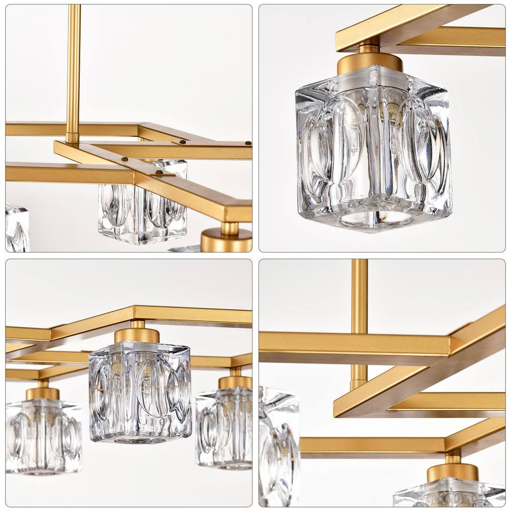 38.4 in. 8-Light Gold Modern Semi-Flush Mount Crystal Chandelier With Crystal Shade and 8-G9 Bulbs Included - Hercitys