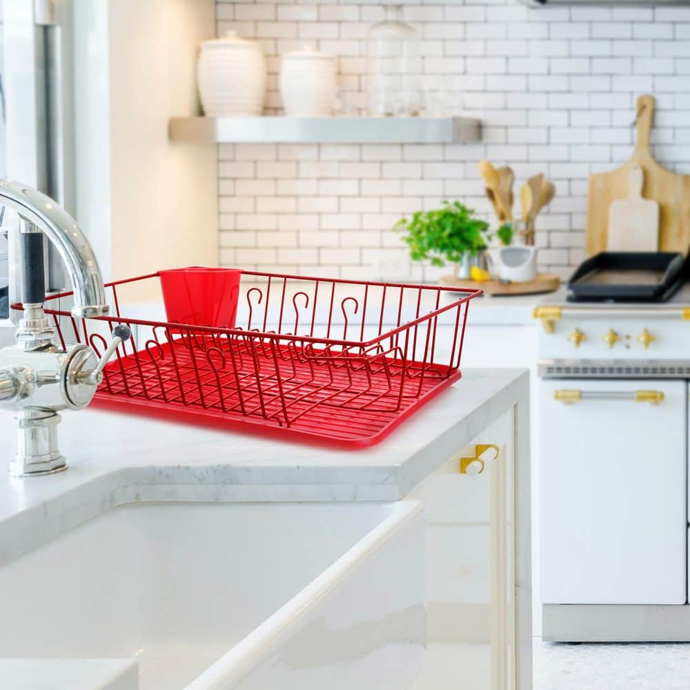 17.5 in. Red Countertop Dish Rack - Hercitys