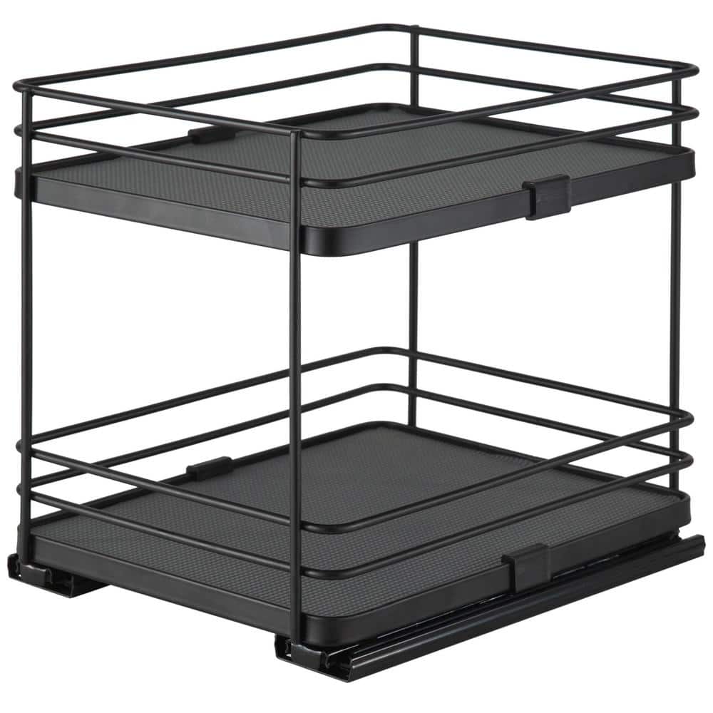 2 Tier Slide Out Shelf Organizer in Matte Black - Hercitys