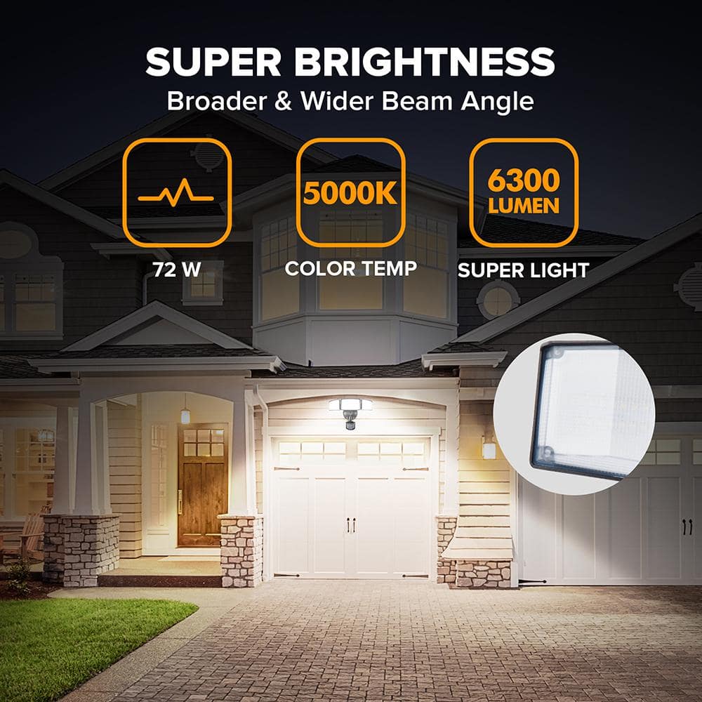 3-Head 342 Watt Equivalent Integrated LED Black Weather Resistant Motion Sensing Area Light - Hercitys