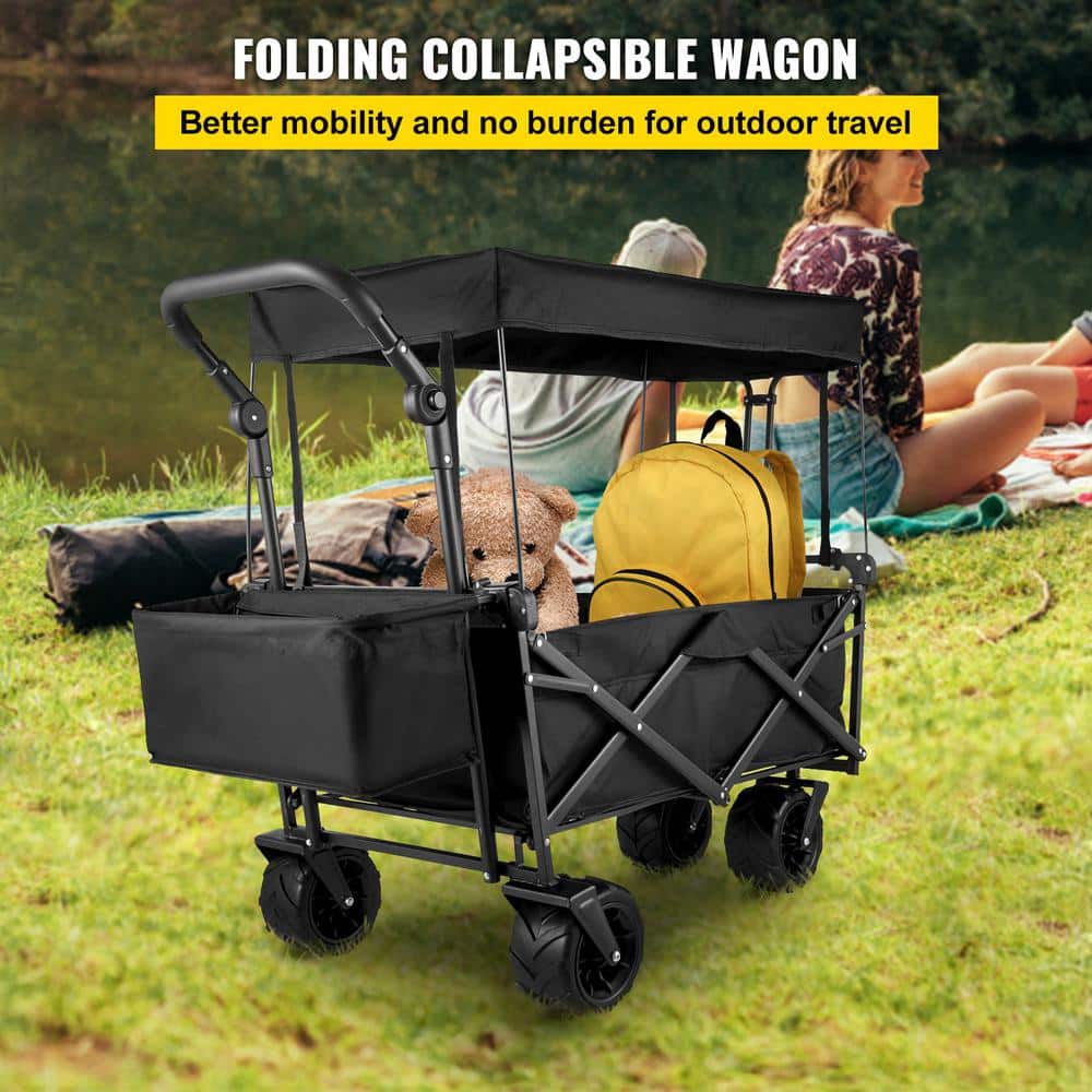 3 cu. ft. Steel Extra Large Collapsible Garden Cart with Removable Canopy, Folding Wagon Utility Carts with Wheels - Hercitys
