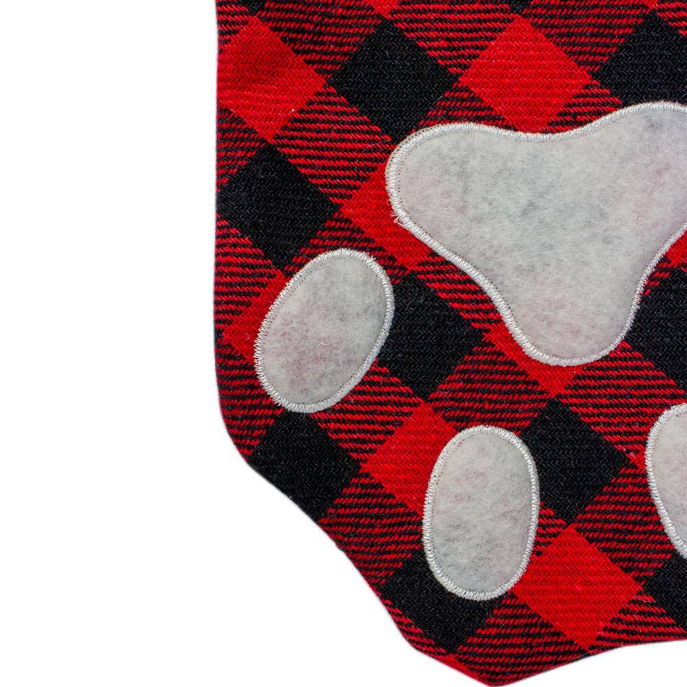 15.5 in. Red and Black Buffalo Plaid Polyester Pet Embroidered Christmas Stocking - Hercitys