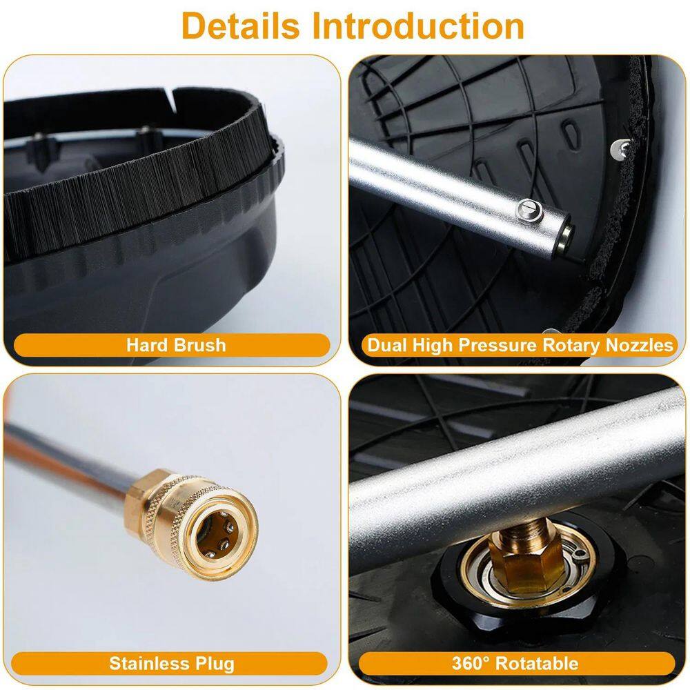 15 in. 4000 PSI Disc Power High Pressure Washer Surface Cleaner, Flat Washer Broom with Replacement Nozzles Included - Hercitys