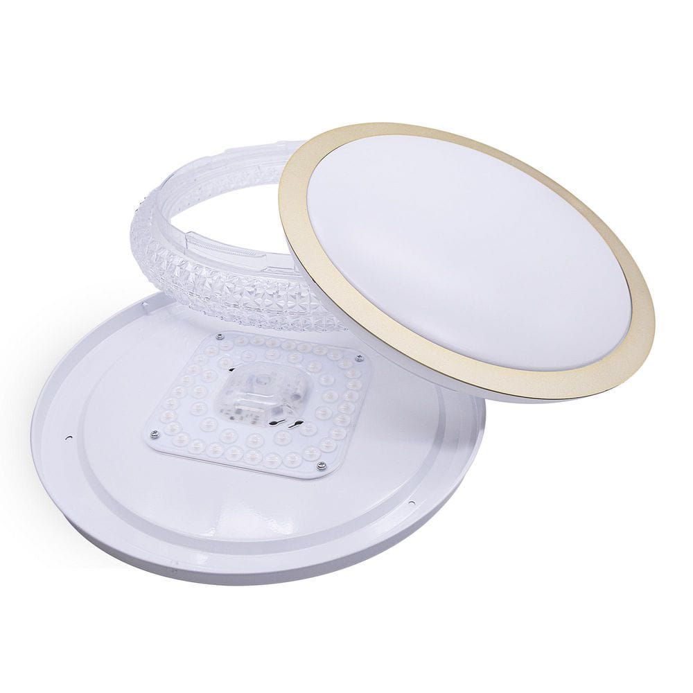 16.1 In. White Flush Mount Ceiling Light with Imitated Crystal Trim, Dimmable LED - Hercitys