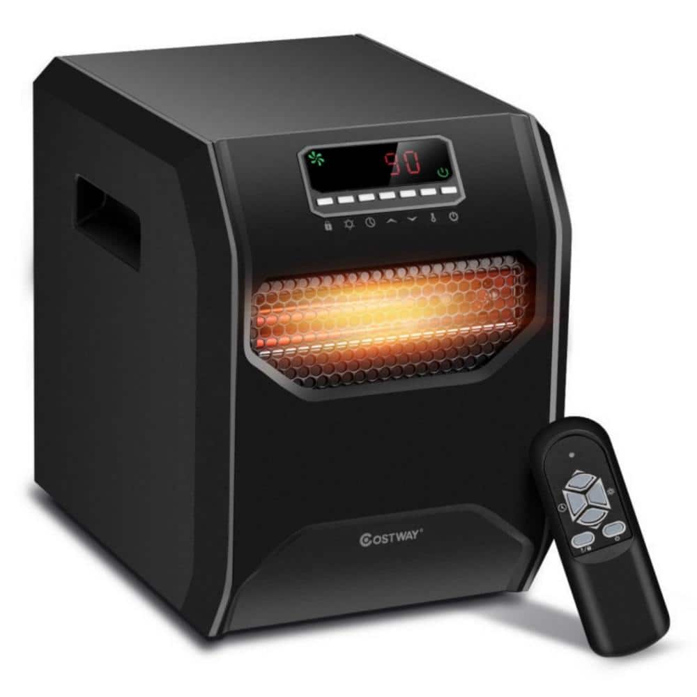 1500-Watt Black 6 Elements Caster Portable Electric Infrared Space Heater with LED, 12H Timer, Handle and Remote Control - Hercitys