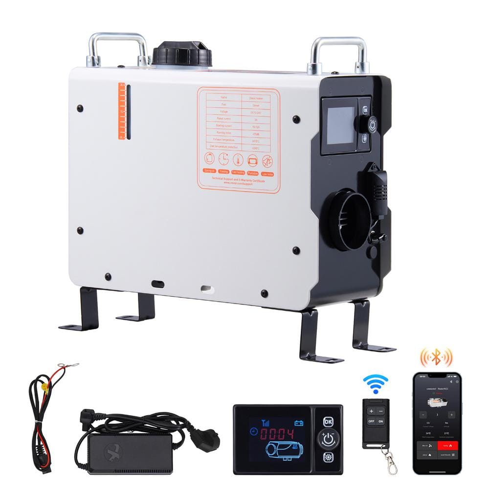 2KW Diesel Heater, 27296 BTU White Disel Utility Forced Air Diesel Portable Corded Space Heater With Bluetooth Remote - Hercitys