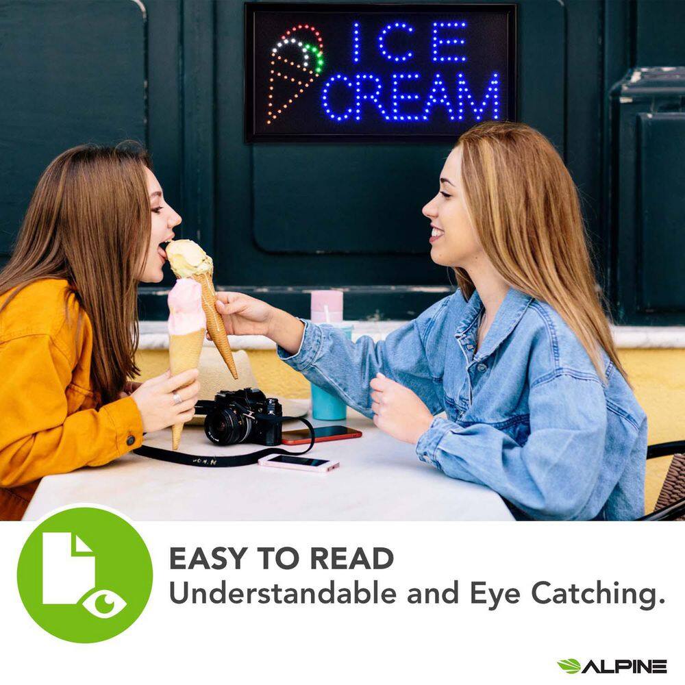 19 in. x 10 in. LED Rectangular Ice Cream Sign with 2 Display Modes - Hercitys