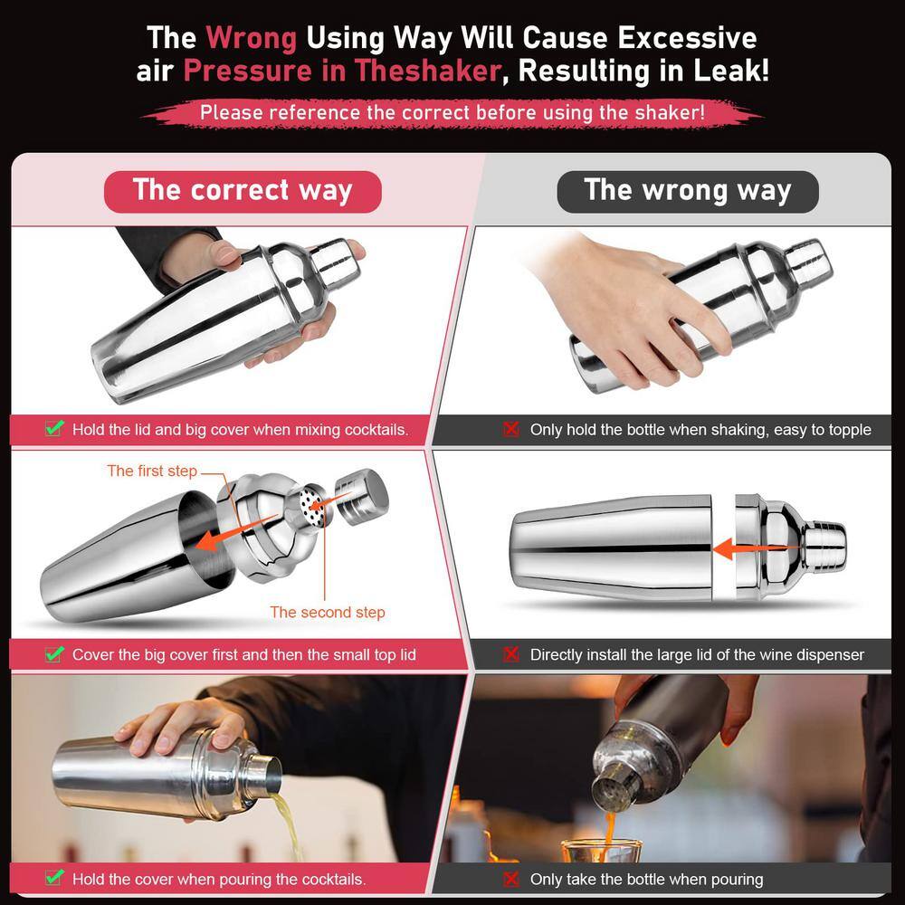 3 in 1 25 oz. Gold Stainless Steel 1-Piece Cocktail Shaker with Measuring Jigger and Mixing Spoon - Hercitys